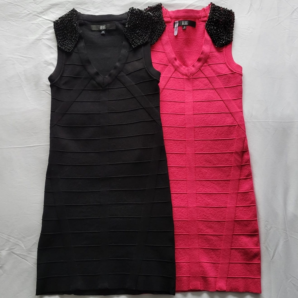 Bedo brand bodycon dresses in pink and black